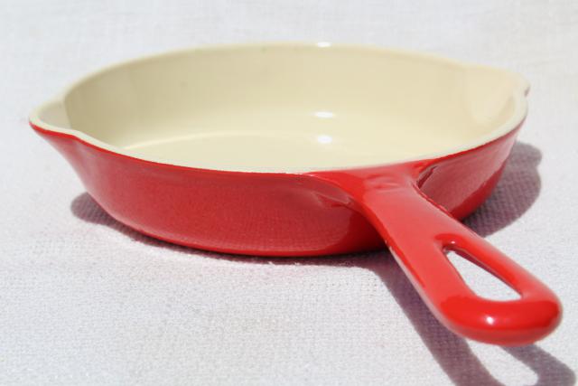 photo of vintage Griswold cast iron enamel 6 inch skillet, red enameled small frying pan #1