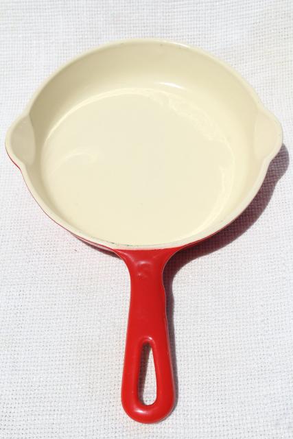 photo of vintage Griswold cast iron enamel 6 inch skillet, red enameled small frying pan #5