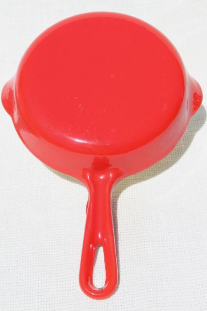 photo of vintage Griswold cast iron enamel 6 inch skillet, red enameled small frying pan #6