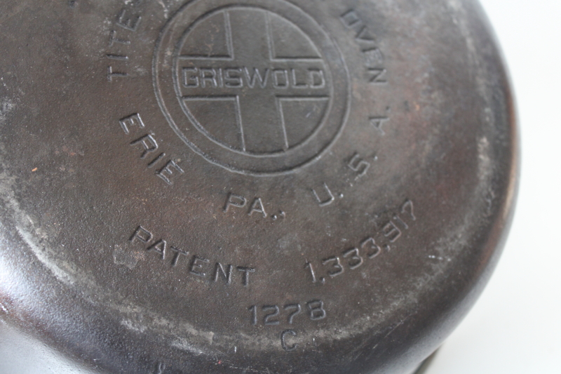 photo of vintage Griswold large logo cast iron dutch oven pot no 8 no lid, nice flat pan bottom #3