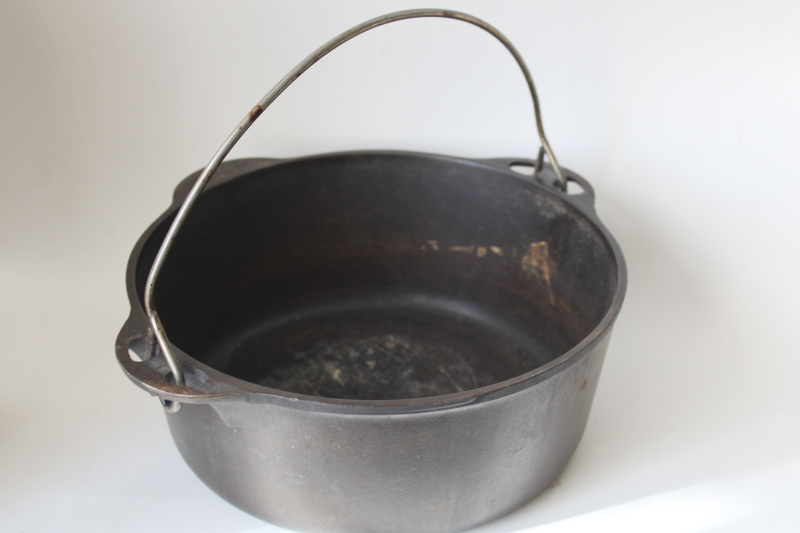 photo of vintage Griswold large logo cast iron dutch oven pot no 8 no lid, nice flat pan bottom #6