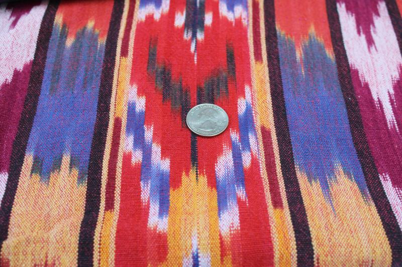 photo of vintage Guatemala woven cotton ikat fabric, red, orange, pink, indigo #3