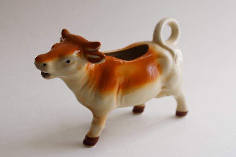 photo of vintage Guernsey cow creamer, red & white china cream pitcher figural #1