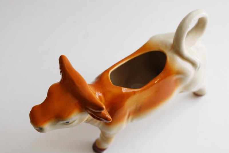 photo of vintage Guernsey cow creamer, red & white china cream pitcher figural #2