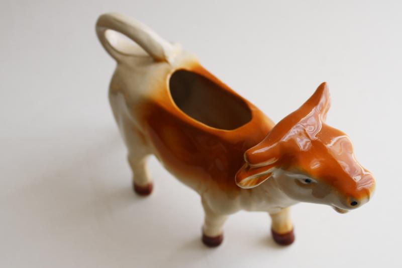 photo of vintage Guernsey cow creamer, red & white china cream pitcher figural #5