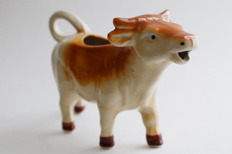 photo of vintage Guernsey cow creamer, red & white china cream pitcher figural #7