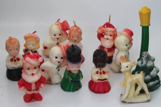 photo of vintage Gurley Christmas candles, figural holiday candle lot, Santa, snowmen #1