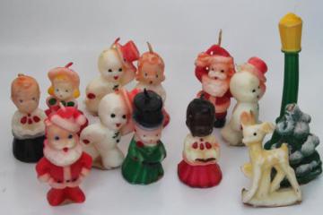 catalog photo of vintage Gurley Christmas candles, figural holiday candle lot, Santa, snowmen