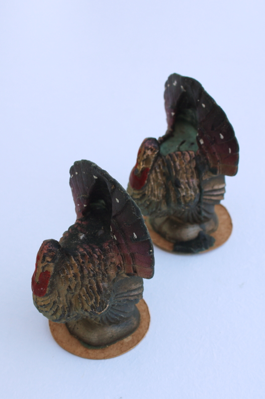 photo of vintage Gurley holiday candles, figural Thanksgiving turkeys for vignettes or table decor #1