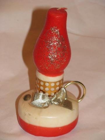 photo of vintage Gurley holiday figural candle lot, pair of big old oil lamp candles #2