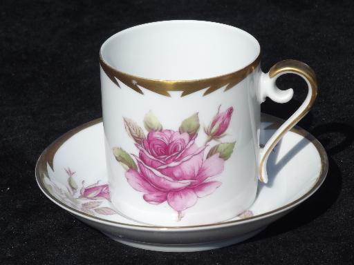 photo of vintage Hackefors Sweden espresso set, pink rose demitasse cups and saucers #2