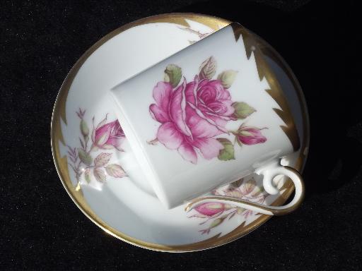 photo of vintage Hackefors Sweden espresso set, pink rose demitasse cups and saucers #3