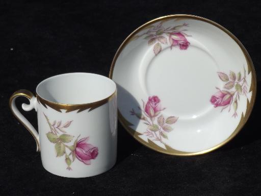 photo of vintage Hackefors Sweden espresso set, pink rose demitasse cups and saucers #4