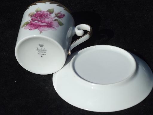 photo of vintage Hackefors Sweden espresso set, pink rose demitasse cups and saucers #5