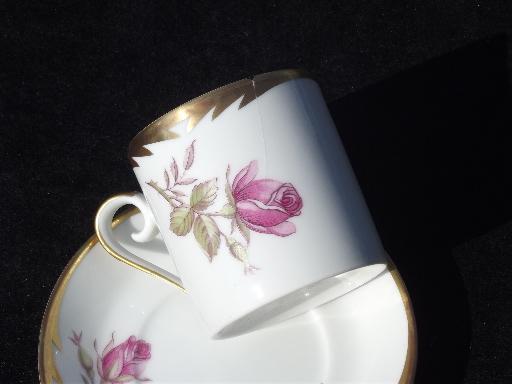 photo of vintage Hackefors Sweden espresso set, pink rose demitasse cups and saucers #7