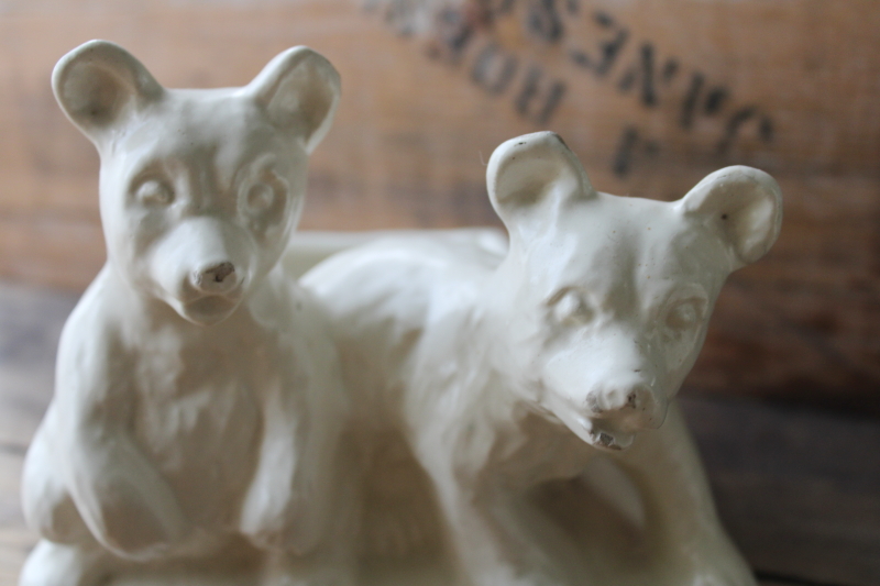 photo of vintage Haeger pottery planter, baby black bear cubs ivory white glaze  #2