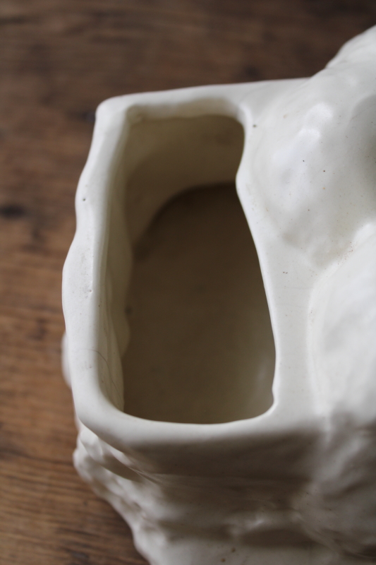 photo of vintage Haeger pottery planter, baby black bear cubs ivory white glaze  #7