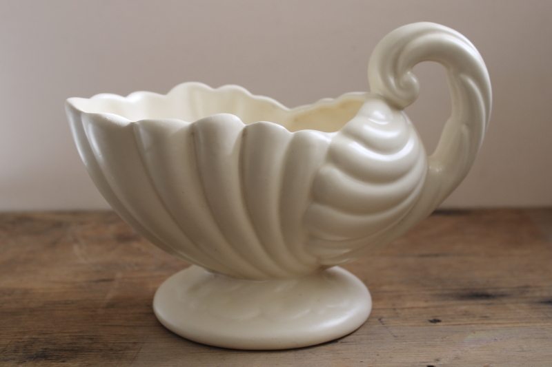 photo of vintage Haeger pottery planter matte ivory white glaze shell shape #1