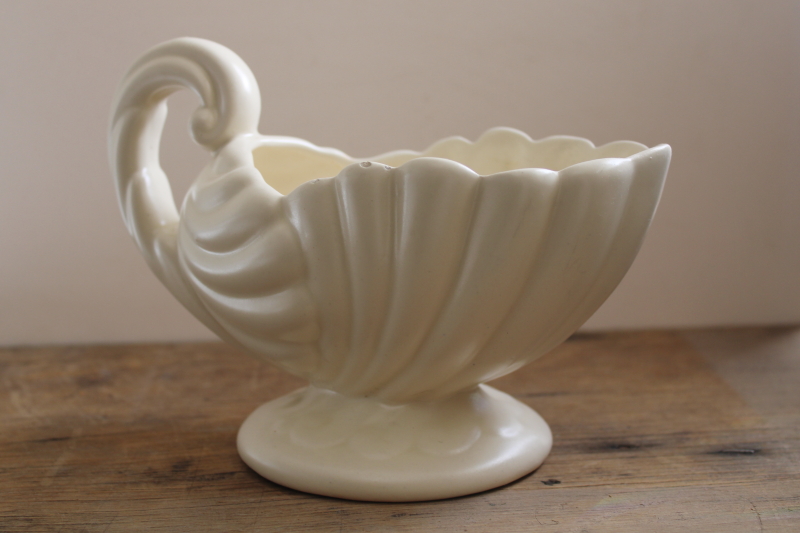 photo of vintage Haeger pottery planter matte ivory white glaze shell shape #3