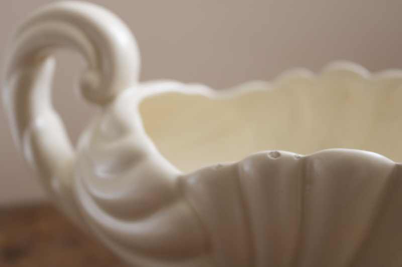 photo of vintage Haeger pottery planter matte ivory white glaze shell shape #4
