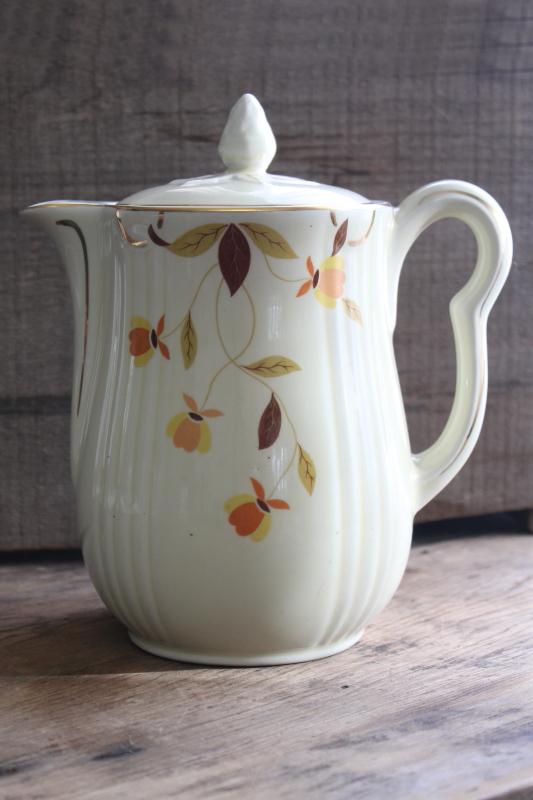 photo of vintage Hall china Autumn Leaf Jewel Tea coffee pot w/ lid, rayed shape #1