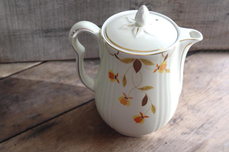 photo of vintage Hall china Autumn Leaf Jewel Tea coffee pot w/ lid, rayed shape #9