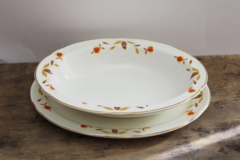 photo of vintage Hall china Autumn Leaf oval bowl & platter, Jewel T Tea pattern #1