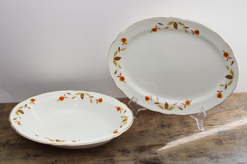 photo of vintage Hall china Autumn Leaf oval bowl & platter, Jewel T Tea pattern #2