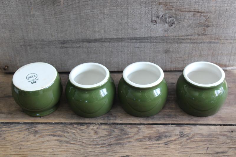 photo of vintage Hall china forest green / white ironstone, set of 4 bakers bowls for baked beans #1