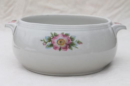 photo of vintage Hall china rose white casserole, bowl only - Hall's Superior pink wild roses  #1