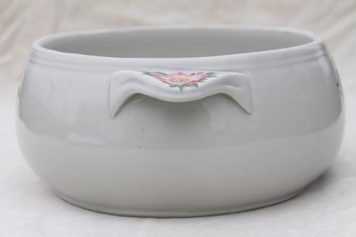 photo of vintage Hall china rose white casserole, bowl only - Hall's Superior pink wild roses  #2