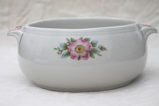 photo of vintage Hall china rose white casserole, bowl only - Hall's Superior pink wild roses  #3