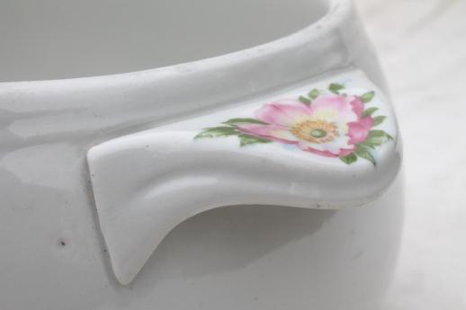 photo of vintage Hall china rose white casserole, bowl only - Hall's Superior pink wild roses  #7