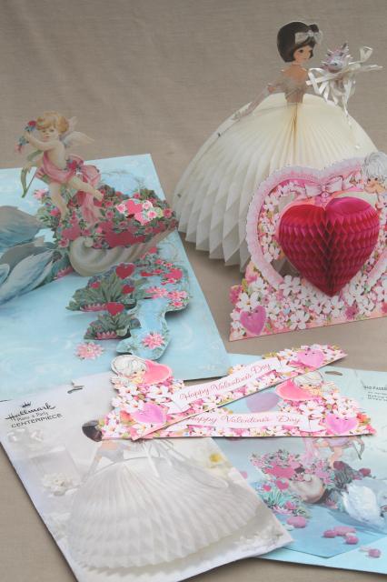 photo of vintage Hallmark honeycomb paper party decorations, retro bride, hearts & flowers #1