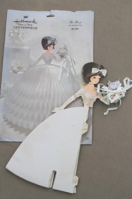 photo of vintage Hallmark honeycomb paper party decorations, retro bride, hearts & flowers #8