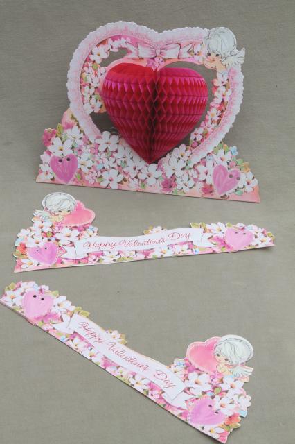 photo of vintage Hallmark honeycomb paper party decorations, retro bride, hearts & flowers #9