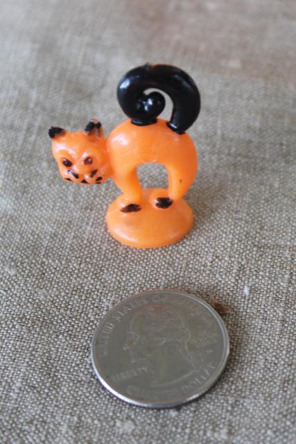 photo of vintage Halloween, Hong Kong hard plastic cupcake topper toys & jack-o-lantern candy container #3