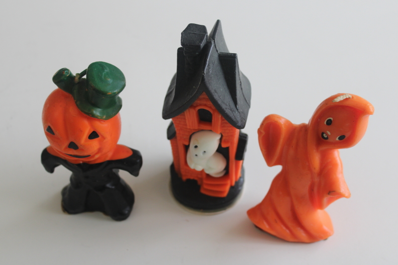 photo of vintage Halloween candles & Wizard haunted house, Gurley pumpkin ghost & jack o lantern man  #1