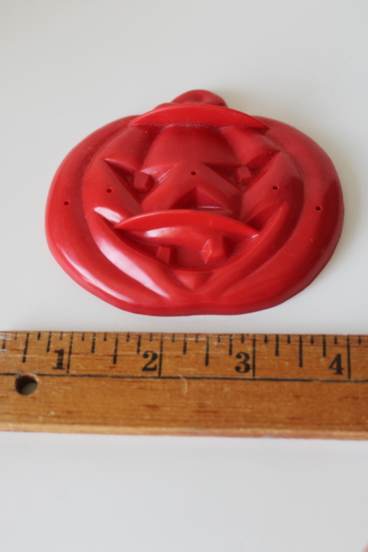 photo of vintage Halloween cookie cutter, scary devil face jack o lantern pumpkin red plastic  #1