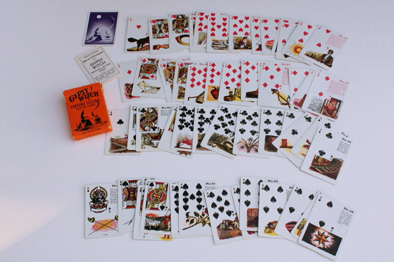 photo of vintage Halloween graphics Gypsy Witch fortune telling playing cards complete set #1