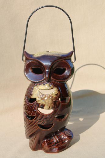 photo of vintage Halloween lantern, large ceramic owl candle lamp fairy light #1