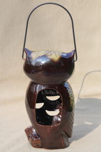 photo of vintage Halloween lantern, large ceramic owl candle lamp fairy light #5