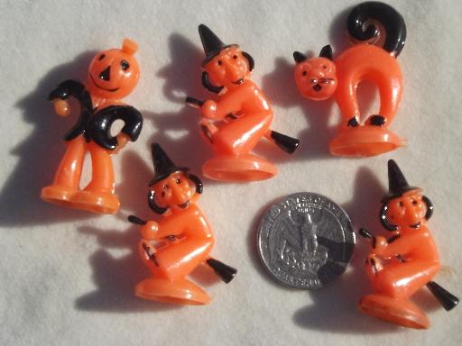 photo of vintage Halloween party decorations lot, cupcake toppers & pumpkin candles #2