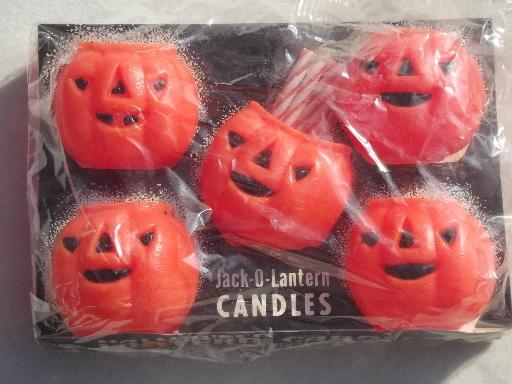 photo of vintage Halloween party decorations lot, cupcake toppers & pumpkin candles #3