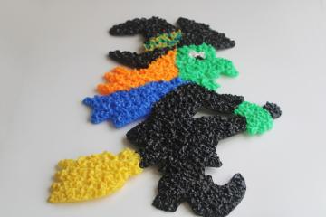 catalog photo of vintage Halloween witch melted plastic popcorn wall art holiday door hanging decoration 