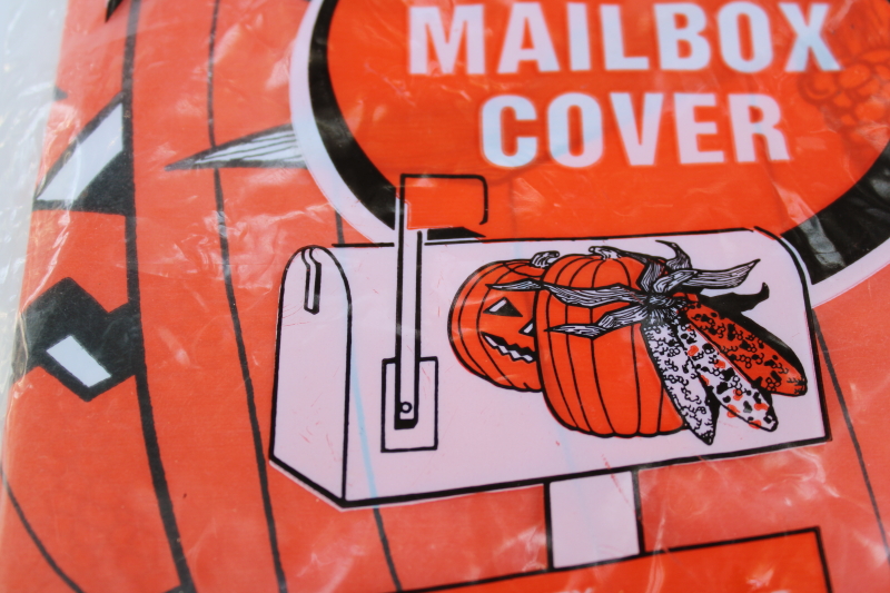 photo of vintage Hallowween decor 1980s kitsch print plastic mailbox cover sealed original package, retro graphics #3