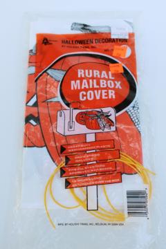 vintage Hallowween decor 1980s kitsch print plastic mailbox cover sealed original package, retro graphics 