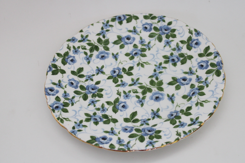 photo of vintage Hammersley bone china English chintz floral plate blue roses pattern #1