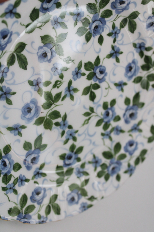 photo of vintage Hammersley bone china English chintz floral plate blue roses pattern #5