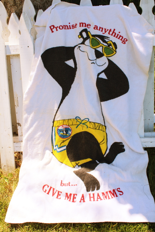 photo of vintage Hamms beer advertising beach towel Give Me A Hamms print cotton terrycloth #1